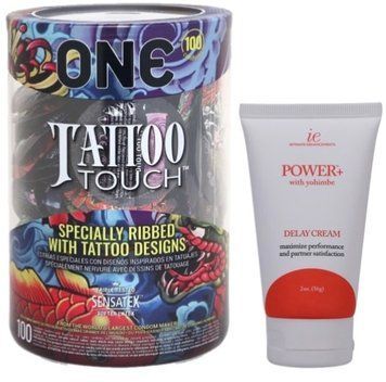 Набор с ONE Tattoo Touch, 100 шт + Пролонгатор Doc Johnson Power+ с Yohimbe Delay Cream For Men 56 г SOS9163 фото