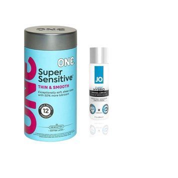 ONE Super Sensitive Pack 12 шт. + Густая водно-силиконовая смазка System JO Classic Hybrid (30 мл) SOS6537 фото
