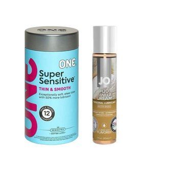 ONE Super Sensitive Pack 12 шт.+ Змазка на водній основі System JO H2O &mdash; Vanilla Cream (30 мл)  SOS6489 фото