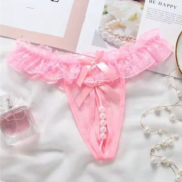 Трусики з відкритим доступом та масажними намистинами Sexy Pearl, рожевий, розмір універсальний KS41 фото