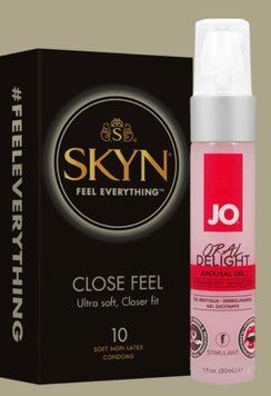 Набір SKYN Close Feel пачка 10 штук + Гель для оральних пестощів System JO Oral Delight  Strawberry Sensation (30 мл) SOS5001 фото