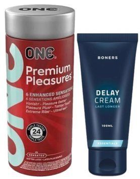 Набор из 24 шт ONE Premium Pleasures + Пролонгатор Boners Delay Cream 100 мл SOS9375 фото