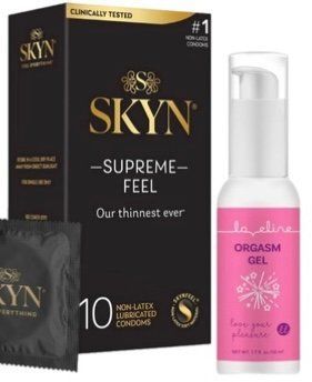 Набір з Skyn Supreme Feel 10 шт + Гель для стимуляції оргазму Loveline Orgasm Gel (50 мл)  SOS10281 фото