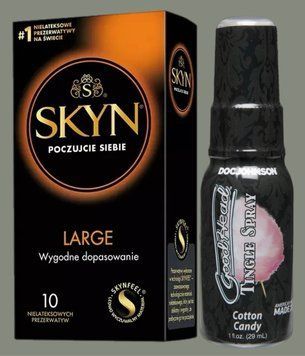 Комплект SKYN Large 10 шт + Спрей Doc Johnson GoodHead Tingle Spray - Cotton Candy (29 мл) SOS5582 фото