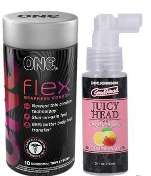 Комплект Набор 10 штук ONE Flex графен+Спрей Doc Johnson GoodHead &ndash; Juicy Head Dry Mouth Spray &ndash; Pink Lemonade 59мл SOS6259 фото