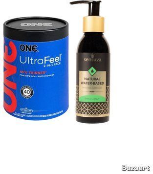 ONE UltraFeel 2-в-1. 40 шт.+ Смазка на водной основе Sensuva Natural Water-Based Apple Candy (125мл) SOS6457 фото