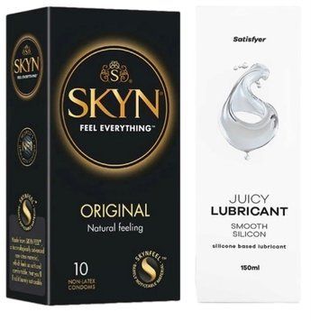 Комплект Лубрикант Satisfyer Juicy Lubricant Smooth Silicon 150 мл + SKYN Original 10 шт SOS12685 фото