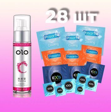 Комплект 28 шт EXS, Pasante + Лубрикант согревающий OLO 60 мл SOS4309 фото