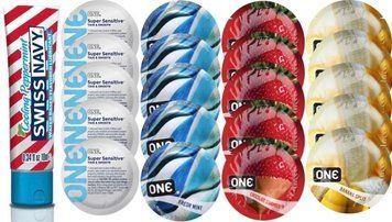 Набор из SwissNavy CoolingPeppermint 10мл + ONE Sensitive + ONE Mint + ONEChocolateStrawberry + ONEBanana SOS8653 фото