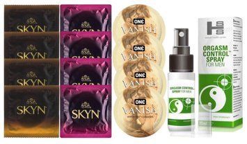Комплект: Пролонгатор SHS Orgasm Control Spray 15 мл + 8 шт. SKYN + 4 шт. ONE VANISH SOS10903 фото