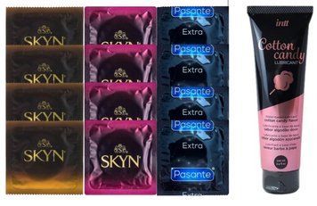 Комплект: Лубрикант Intt Cotton Candy (100 мл) + 8 шт. SKYN + 4 шт. Pasante Extra Safe SOS10433 фото