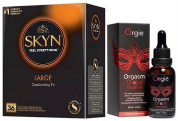Набор из SKYN Large (36 шт) + Возбудительные капли Orgie Orgasm Drops Kissable (30 мл) SOS9935 фото