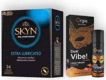 SKYN Extra Lube 24 шт + DUAL VIBE!, 15 мл Orgie sex on the beach SOS7034 фото