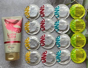 Комплект 16 шт ONE Super Studs, Extreme Ribs, Pleasure Plus, Glowing Pleasures + лубрикант LUBE TUBE HOT, 150 мл ORGIE  SOS2419 фото