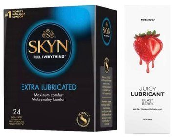 Комплект Лубрикант Satisfyer Juicy Blast Berry 300 мл + SKYN Extra Lube 24 шт SOS12903 фото