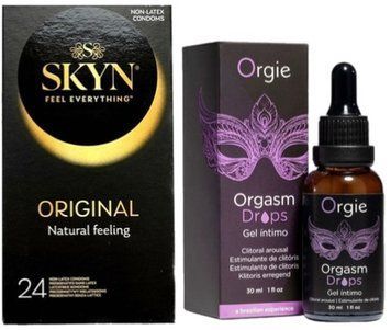 Набір з SKYN ORIGINAL 24 шт + Збуджувальні краплі Orgie Orgasm Drops (30 мл) SOS9985 фото