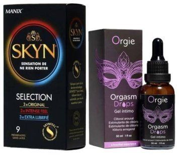 Набор из SKYN Selection (9 шт) + Возбудительные капли для клитора Orgie Orgasm Drops, 30 мл, эффект разогрева и охлаждения SOS9685 фото