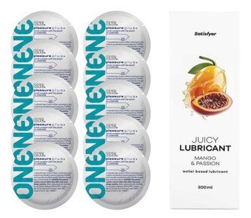 Комплект 𝐎𝐍𝐄 𝐏𝐥𝐮𝐬 10 шт. + Лубрикант Satisfyer Juicy Lubricant Mango & Passion (300 мл) SOS12333 фото