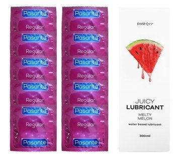 Комплект Pasante Regular 10 шт. + Лубрикант Satisfyer Juicy Lubricant Melty Melon (300 мл) SOS12133 фото