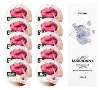 Комплект 𝐎𝐍𝐄 Bubblegum 10 шт. + Лубрикант Satisfyer Juicy Lubricant Sparkling Water (300 мл) SOS12233 фото