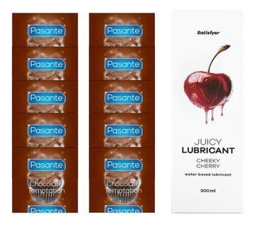 Комплект Pasante Chocolate 10шт. + Лубрикант Satisfyer Juicy Lubricant Cheeky Cherry 300 мл SOS11634 фото