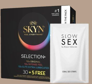 Комплект Skyn ​​Selection 30 шт + 5 of 5 Senses , 35 шт + Полоски Bijoux Indiscrets Slow Sex Oral sex strips SOS5535 фото