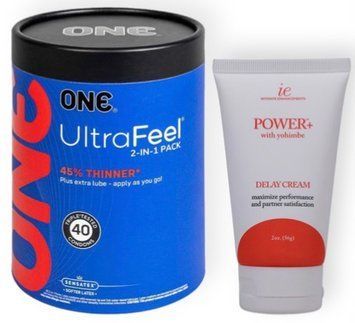 Набор из ONE UltraFeel 2-in-1 Pack 40 шт + Пролонгатор Doc Johnson Power+ с Yohimbe Delay Cream For Men 56 г SOS9081 фото