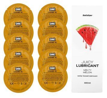 Комплект 𝐎𝐍𝐄 𝐋𝐞𝐠𝐞𝐧𝐝 𝐗𝐋 10 шт. + Лубрикант Satisfyer Juicy Lubricant Melty Melon (300 мл) SOS12283 фото