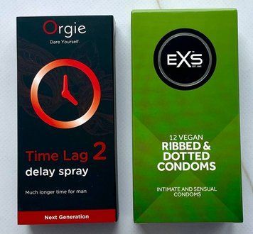 Комплект EXS Ribbed & Dotted 12 шт - Orgie Time Lag 2 Delay Spray 10 ml SOS3629 фото