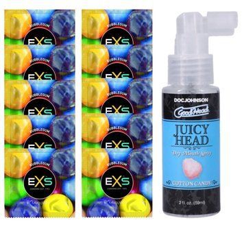 EXS BUBBLEGUM 10 шт + Doc Johnson &ndash; Juicy Head Dry Mouth Spray Cotton Candy (59 мл) SOS14029 фото