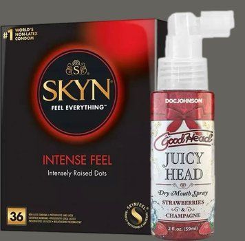 Комплект Skyn Intense feel 36 штук + Спрей  Doc Johnson GoodHead - Juicy Head Strawberries and Champagne 59мл SOS5390 фото