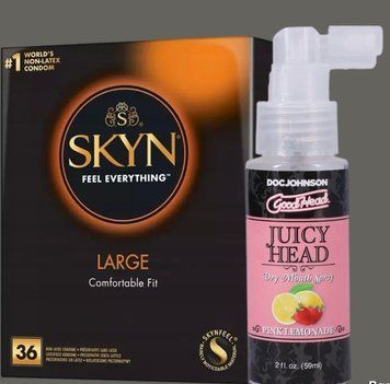 Комплект SKYN Large, 36 шт +  Спрей  Doc Johnson GoodHead &ndash; Juicy Head Dry Mouth Spray &ndash; Pink Lemonade 59мл SOS5435 фото