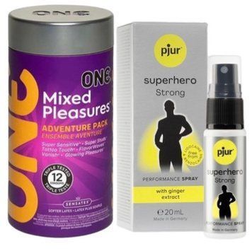 Набор из 12 шт ONE Mixed Pleasures + Пролонгатор pjur Superhero Strong Spray 20 ml SOS9264 фото