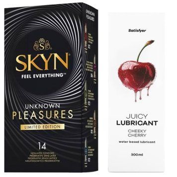 Набор Лубрикант Satisfyer Cheeky Cherry 300мл + SKYN Unknown Pleasures+ 14 шт. SOS12803 фото