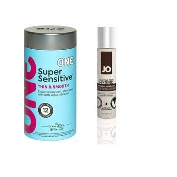ONE Super Sensitive Pack 12 шт. +Крем-смазка с кокосовым маслом System JO Silicone Free Hybrid ORIGINAL (30 мл) SOS6538 фото