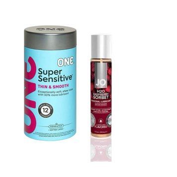 ONE Super Sensitive Pack 12 шт.+ Змазка на водній основі System JO H2O &mdash; Raspberry Sorbet (30 мл) SOS6490 фото