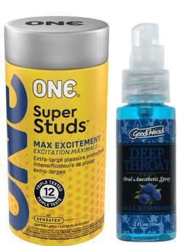 Комплект 12 шт ONE Super Studs + Спрей Doc Johnson GoodHead DeepThroat Spray - Blue Raspberry 59 мл SOS6213 фото