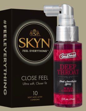 Набір SKYN Close Feel пачка 10 штук +  Спрей для мінету Doc Johnson GoodHead DeepThroat Spray - Wild Cherry 59 мл SOS5002 фото