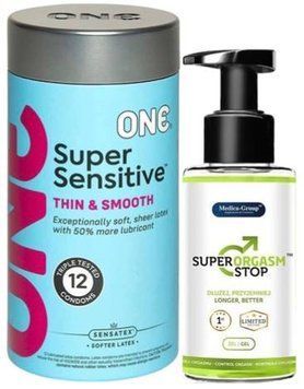 Набор из ONE Super Sensitive Pack 12 шт + Пролонгатор Medica-group Super Orgasm Stop 150 мл SOS9426 фото