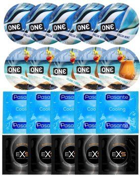 Набір 20 шт ONE Fresh Mint + ONE Island Punch + Pasante Cooling + EXS Black Latex SOS7185 фото