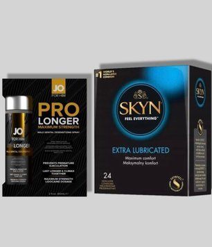SKYN Extra Lube 24 шт + Пролонгатор JO Prolonger Spray with Lidocaine (60 мл) SOS5677 фото
