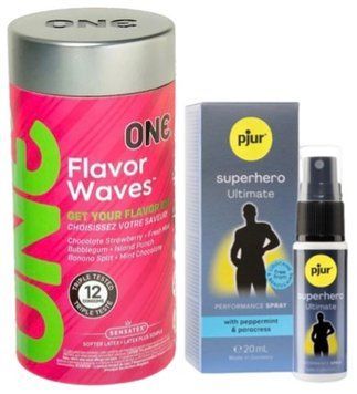 Набор из 12 шт ONE Flavor Waves + Пролонгатор pjur Superhero Ultimate Spray 20 мл SOS9326 фото