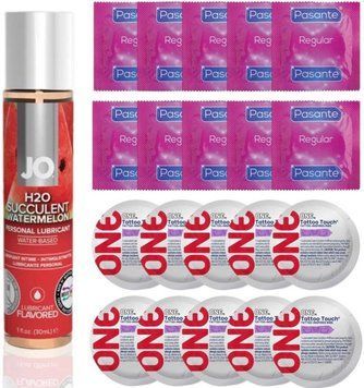 Набір 20 шт Pasante Regular та ONE Tattoo Touch + System JO H2O &mdash; Watermelon (30 мл) SOS4860 фото
