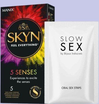 Комплект SKYN 5 Senses + Полоски ijoux Indiscrets Slow Sex Oral sex strips SOS5486 фото