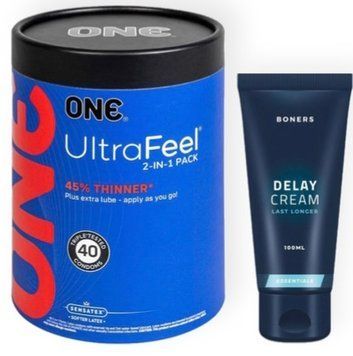 Набор из ONE UltraFeel 2-in-1 Pack 40 шт + Пролонгатор Boners Delay Cream 100 мл SOS9082 фото