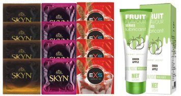 Комплект: Лубрикант OLO со вкусом яблока (120 мл) + 8 шт. SKYN + 4 шт. EXS STRAWBERRY SOS10710 фото