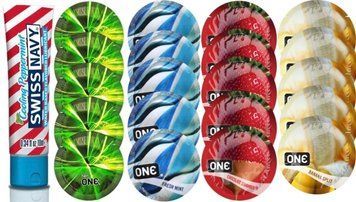 Набор из SwissNavy CoolingPeppermint 10мл + ONE Glowing + ONE Mint + ONEChocolateStrawberry + ONEBanana SOS8654 фото