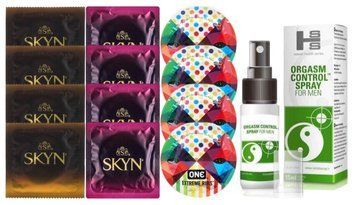 Комплект: Пролонгатор SHS Orgasm Control Spray 15 мл + 8 шт. SKYN + 4 шт. ONE Extreme Ribs SOS10904 фото