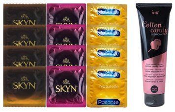 Комплект: Лубрикант Intt Cotton Candy (100 мл) + 8 шт. SKYN + 4 шт. Pasante Naturelle SOS10434 фото