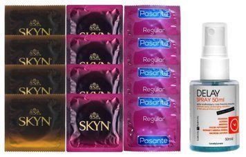 Комплект: Пролонгатор LOVELY LOVERS DELAY SPRAY 50 ML + 8 шт SKYN + 4 шт Pasante Regular SOS10854 фото